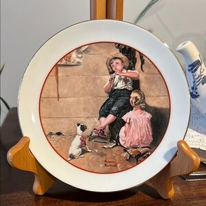 Vintage Norman Rockwell Young Love Decorative Plate with Children and Dog